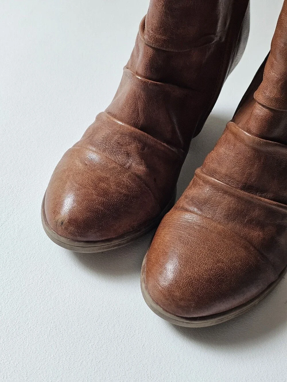Sofft Gable Leather Ankle Boots Women's Size 7 Cognac Brown Block Heel Side Zip